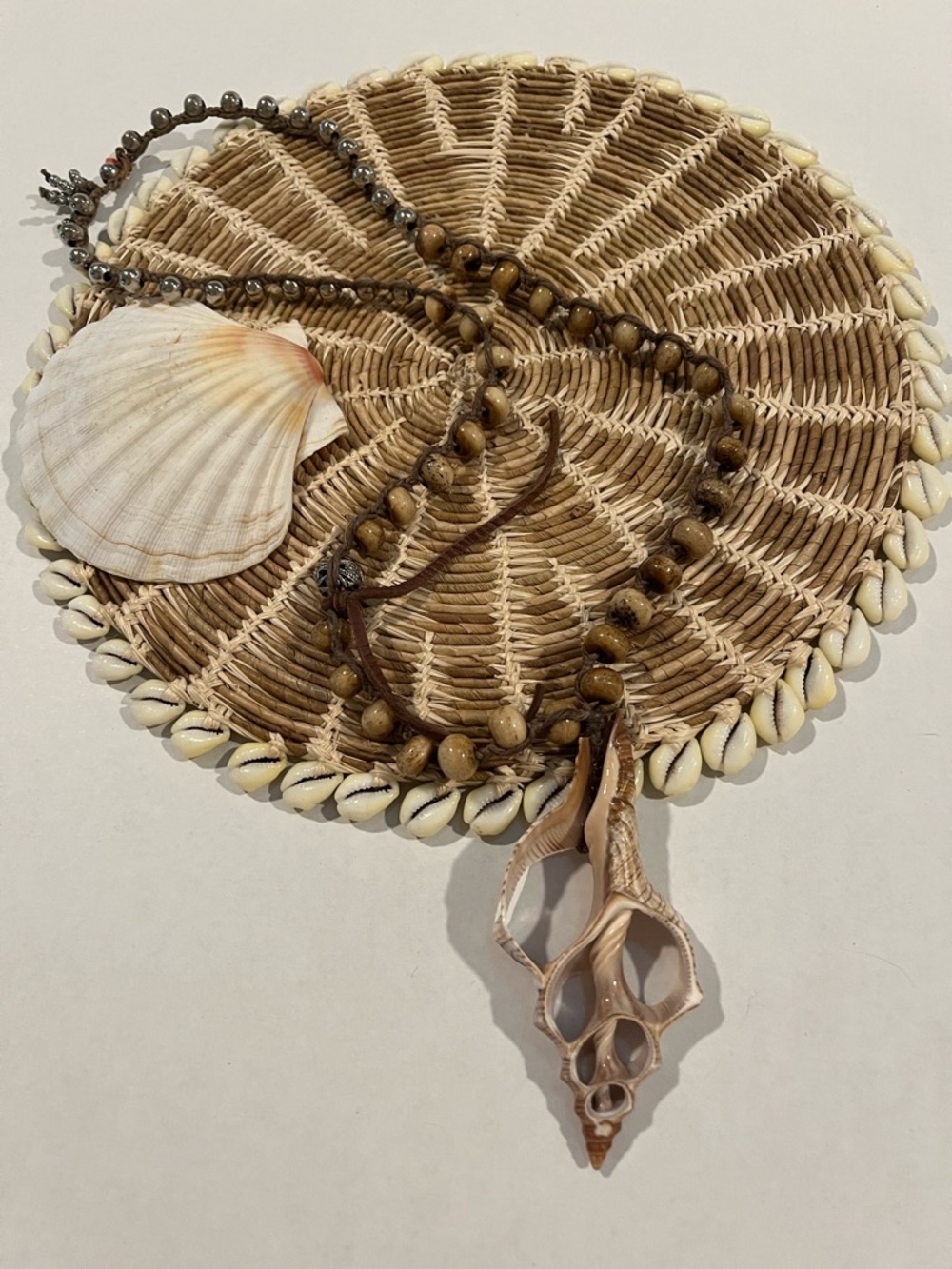 Handmade Beach Shell Pendant Necklace Natural Brown & Cream Tropical Boho Summer